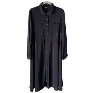 Torrid Dress Women's 1X Black Collared Tea Length Shirt Dress Dark Romantic